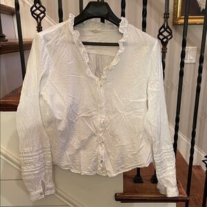 Lucky Brand White Ruffle-Trim Button Down Blouse